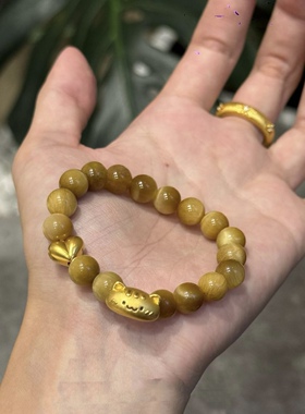 黄金足金999法棍猫咪萌宠转运珠手串手链礼物送女友老婆七夕礼物