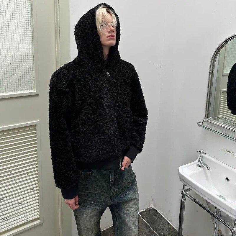 ZHANGS Leather and Fur”环保仿山羊毛麂皮内里短宽皮草外套