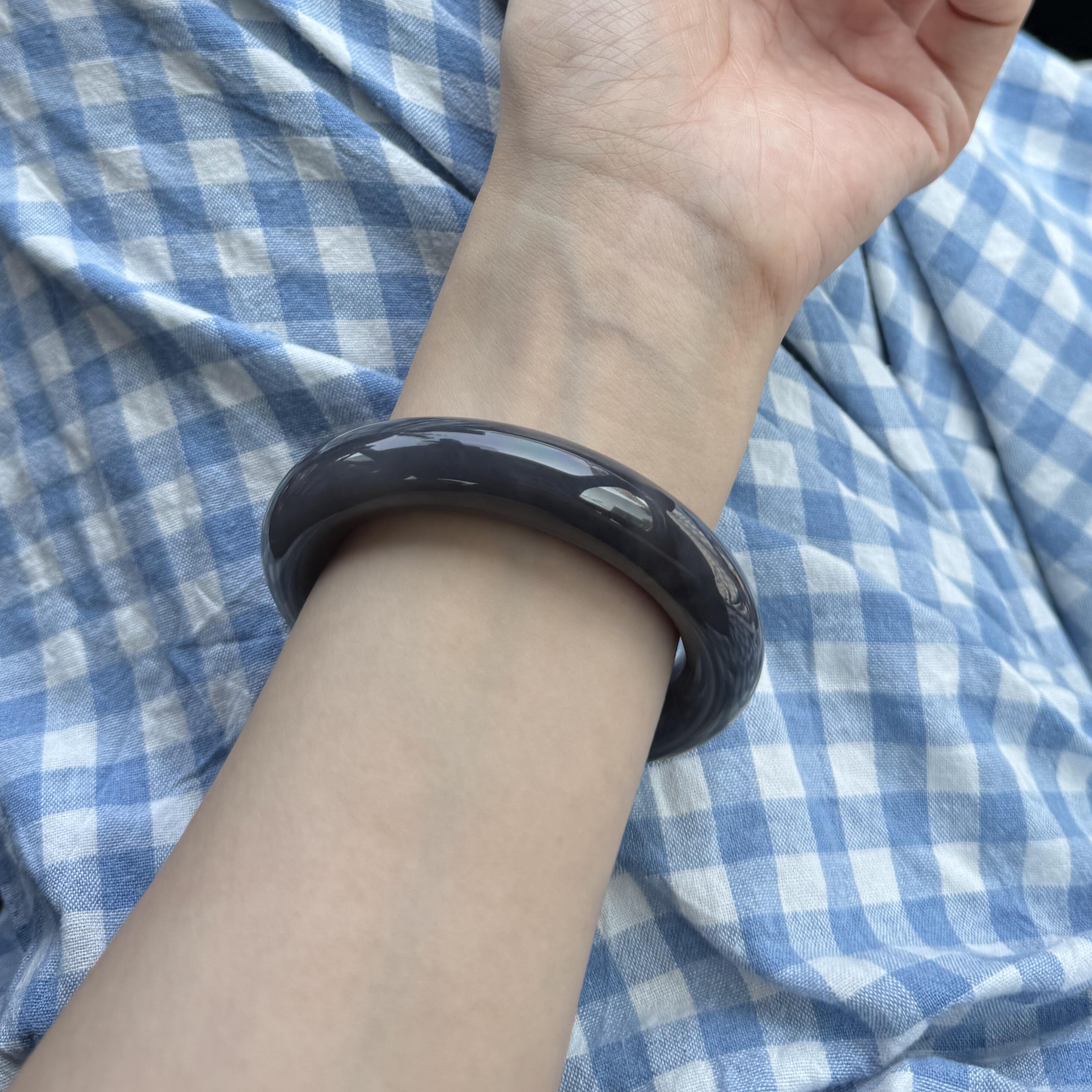正品新疆和田玉手镯冰透烟紫色窄条少女款冰种旺夫美人玉镯带证书