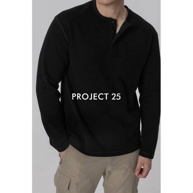 PROJECT 25亨利领长袖男士上衣贝壳扣休闲宽松简约通勤打底