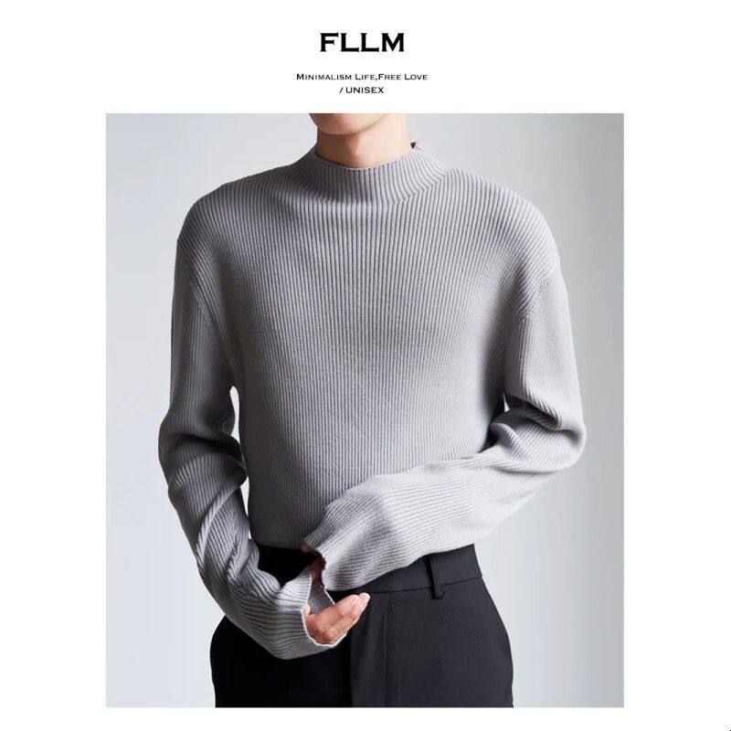 fllm 半高领粗坑条针织衫毛衣