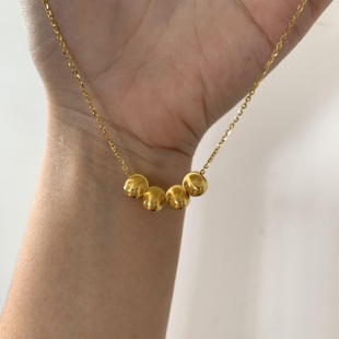 新款黄金古法猫眼小金珠足金999 送女友老婆七夕情人节礼物项链