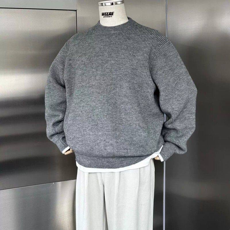 WEERE秋冬纯色简约基础圆领男士毛衣保暖宽松休闲上衣毛线衣