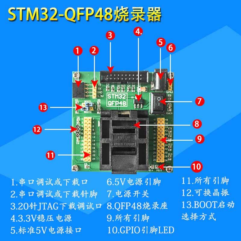 GD32 STM32 64脚芯片烧写下载器测试ISP串口编程座IC烧录座LQFP64