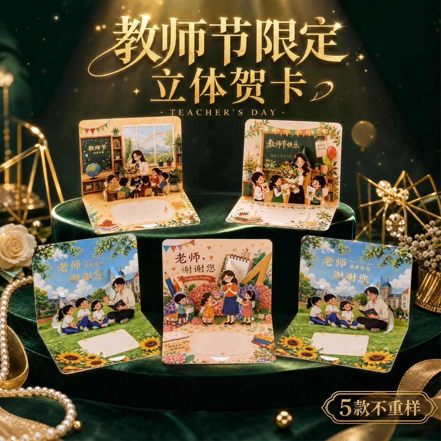教师节3D立体手写折叠贺卡