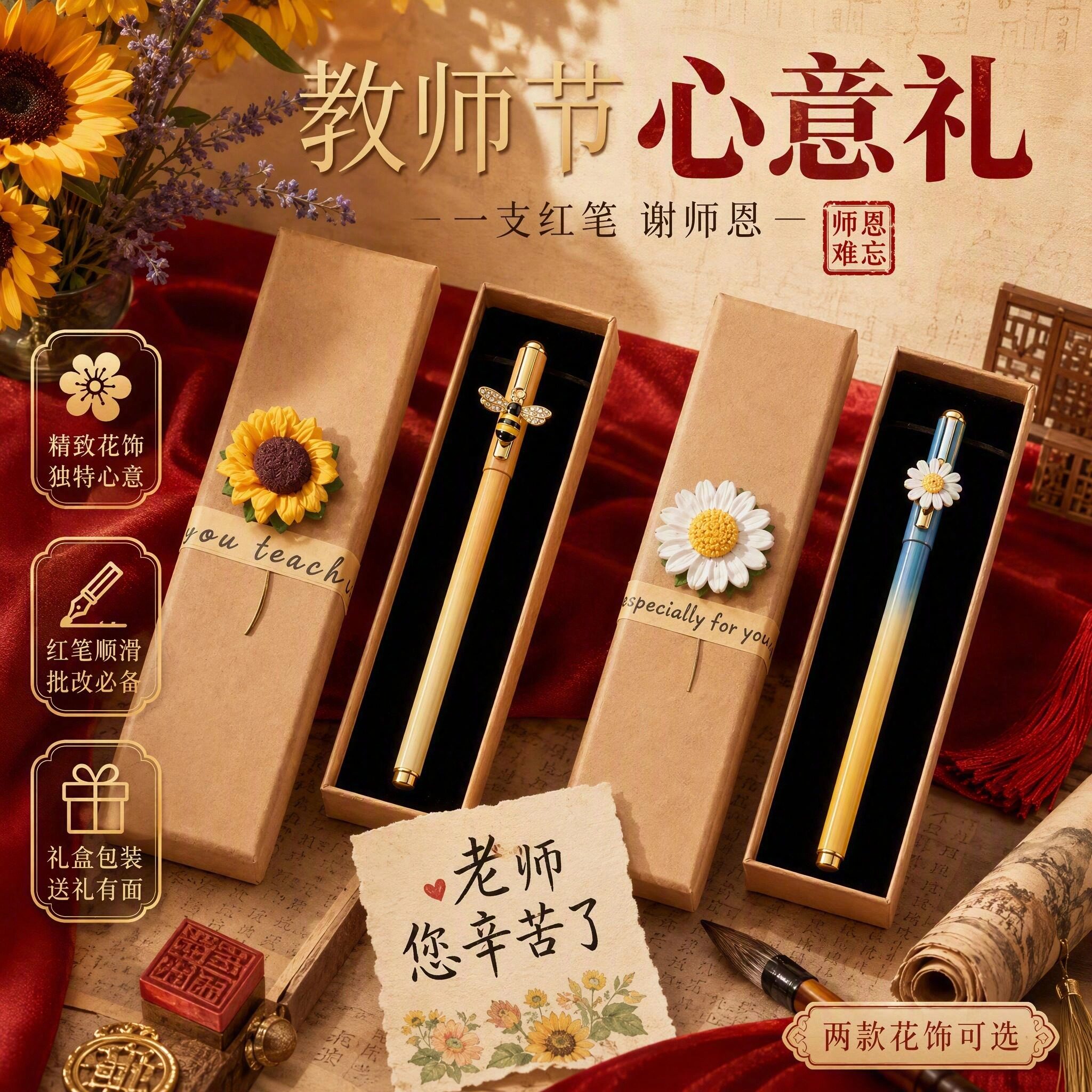 教师节高档不贵红笔礼盒送老师