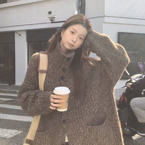 红人馆针织开衫女款2026新款冬季穿搭巨好看韩系上衣宽松毛衣外套