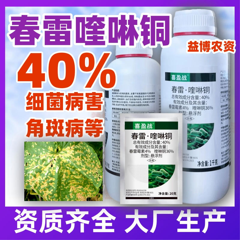 40%春雷喹啉铜春雷霉素杀菌剂农药黄瓜蔬菜用细菌性病害预防铲除