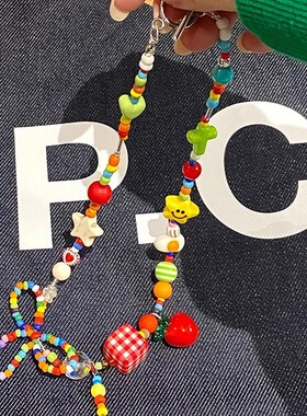 彩色夏季小清新苹果串珠项链女ins高级感小众设计锁骨链生日礼物
