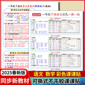 2025新小学语文数学彩色课课贴一年级上下必背笔记不干胶一课一贴