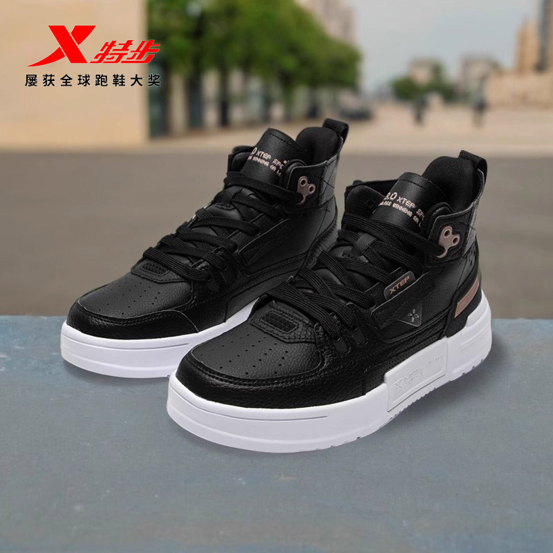 特步板鞋女鞋高帮厚底鞋