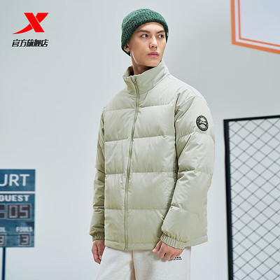 特步男款秋冬保暖短款羽绒服官方正品情侣款休闲通勤运动上衣棉服