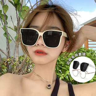 套镜近视太阳眼镜男款潮夹片偏光防紫外线司机开车专用白框墨镜女