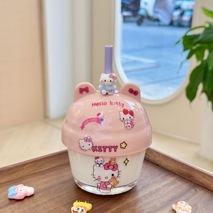 可爱吸管玻璃杯水杯2025新款女便携牛奶杯咖啡杯迷你墩墩杯小杯子