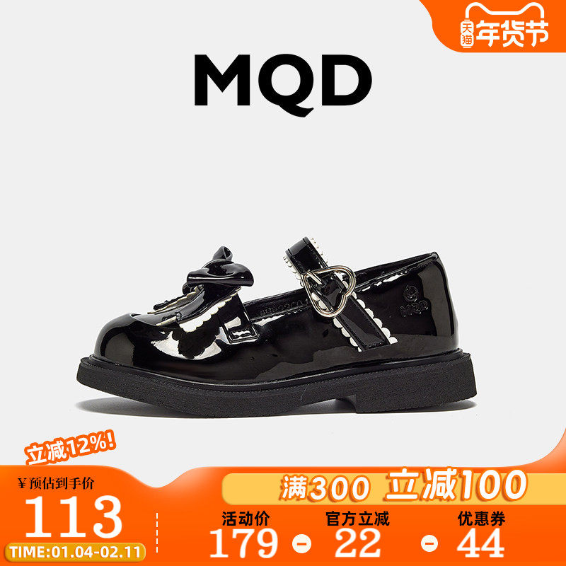 MQD女童小皮鞋春秋款平底蝴蝶结款气质公主鞋子2026新款儿童童鞋
