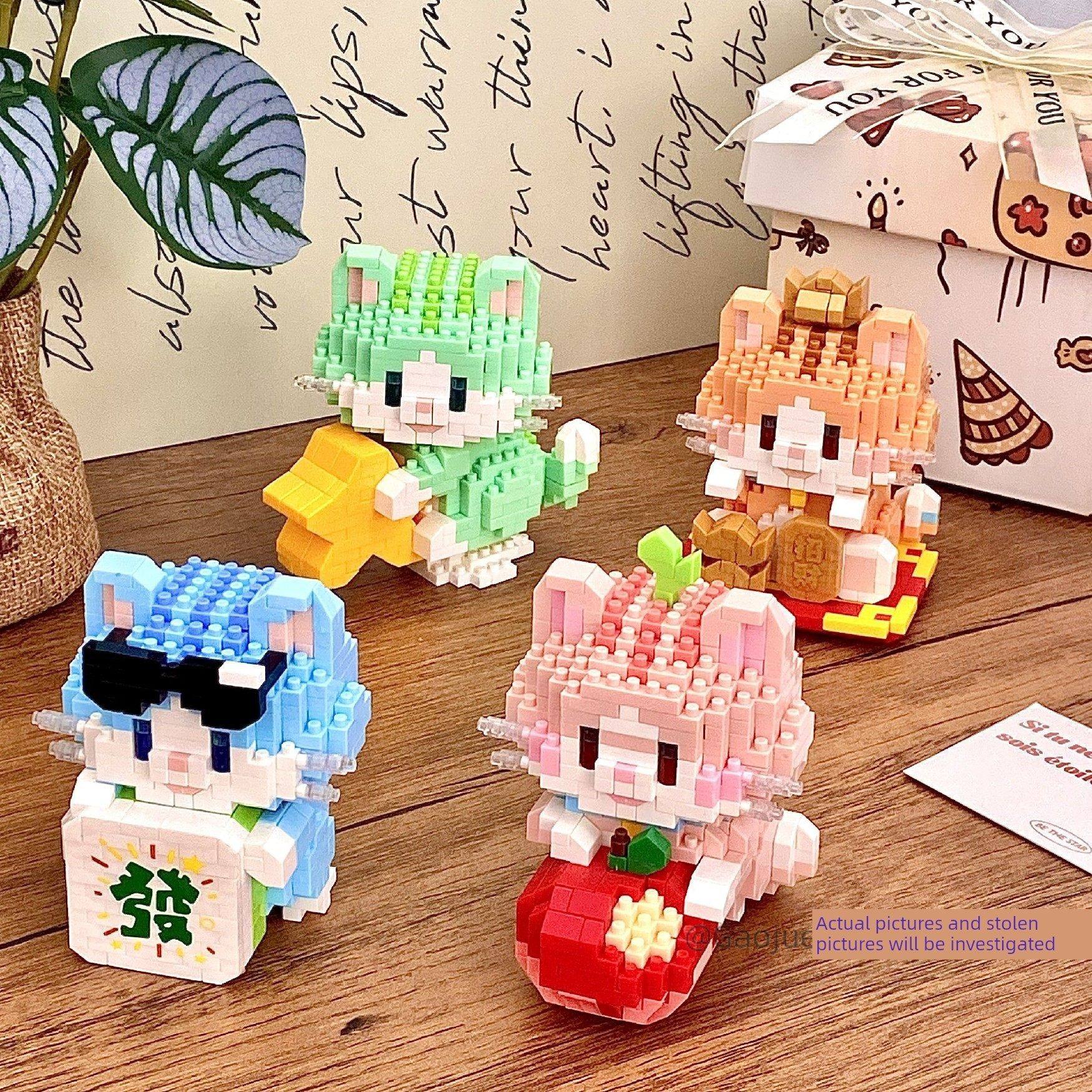 创意可爱摆件送女生生日礼物微颗粒招财猫积木小熊猫拼装益智玩具,玩具/童车/益智/积木/模型,普通塑料积木,淘宝优惠券,粉丝福利购,淘宝优惠卷