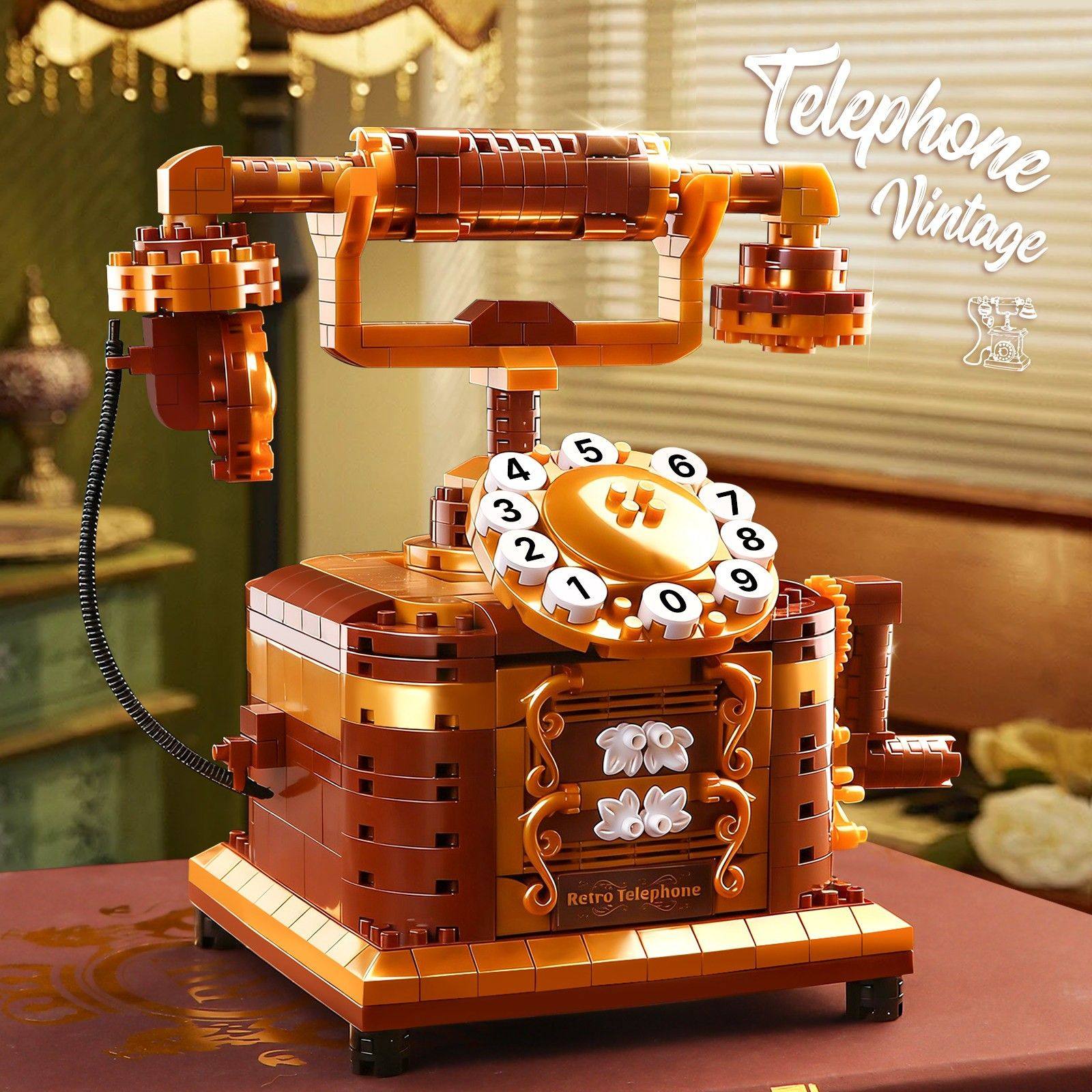 复古电话机积木DIY手工拼装立体模型装饰摆件高难度玩具圣诞礼物,玩具/童车/益智/积木/模型,普通塑料积木,淘宝优惠券,粉丝福利购,淘宝优惠卷