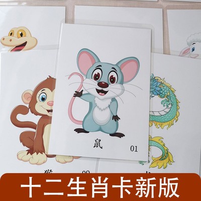 新版12生肖卡自闭症孤独症ABA儿童语言发育迟缓康覆训练教具卡片