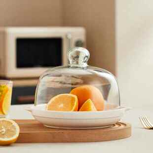 简约陶瓷果盘带盖微波炉防溅热菜盘盖套装点心下午茶面包试吃托盘