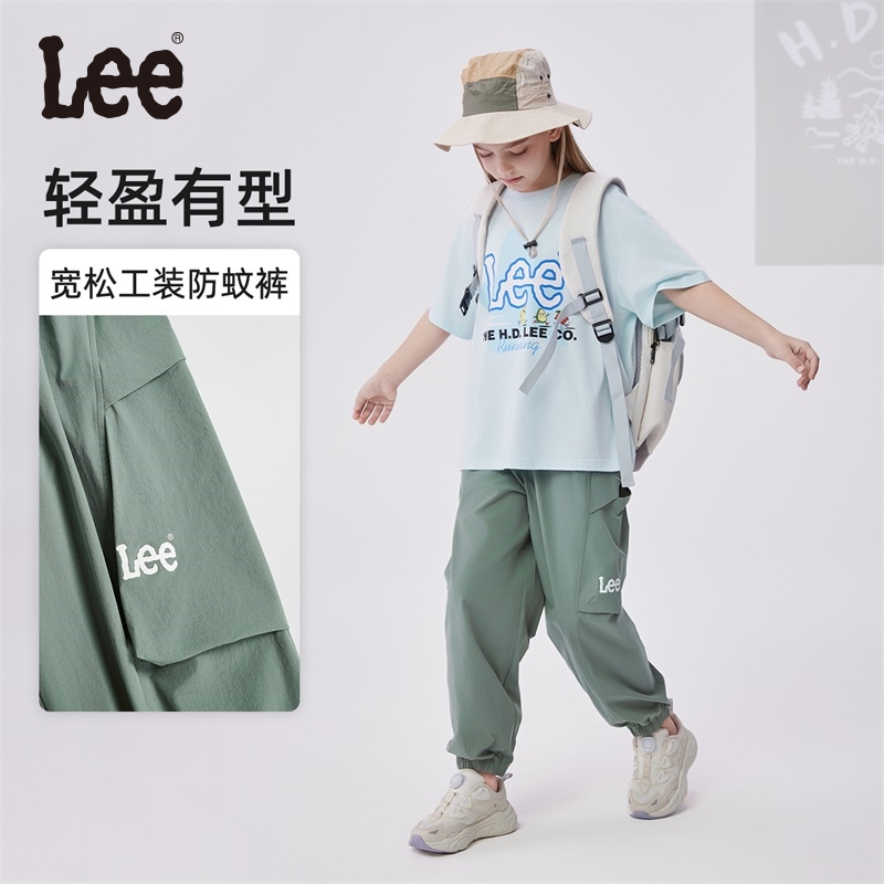 Lee儿童工装裤2025春季新款男童女童休闲长裤中大童宽松直筒裤
