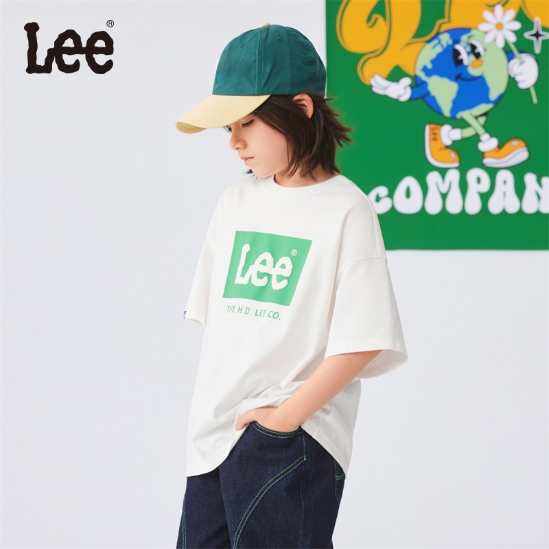 lee白色短袖T恤2025年新款夏季休闲儿童T恤男女童装薄款宽松