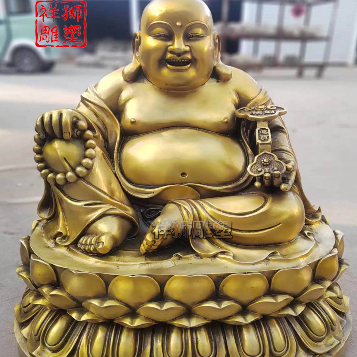 纯黄铜铸造弥勒佛佛像摆件定制