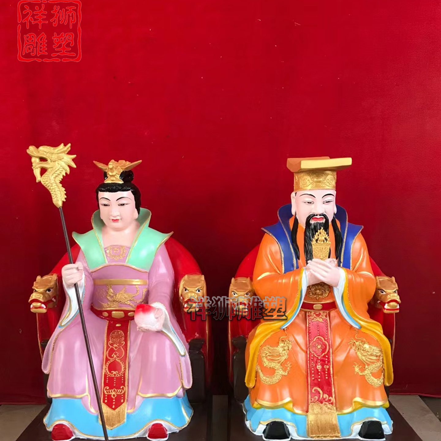 黄铜彩绘玉皇王母神像摆件制作