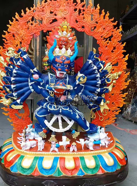 纯铜彩绘大威德金刚佛像大型摆件