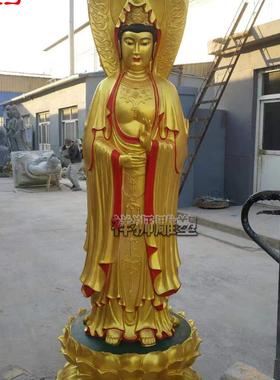 纯铜贴金观世音菩萨佛像摆件制作