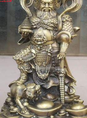 铜武财神赵公明佛像站虎家用摆件