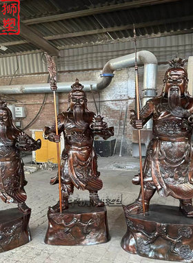 纯铜铸造九龙关公佛像大型摆件