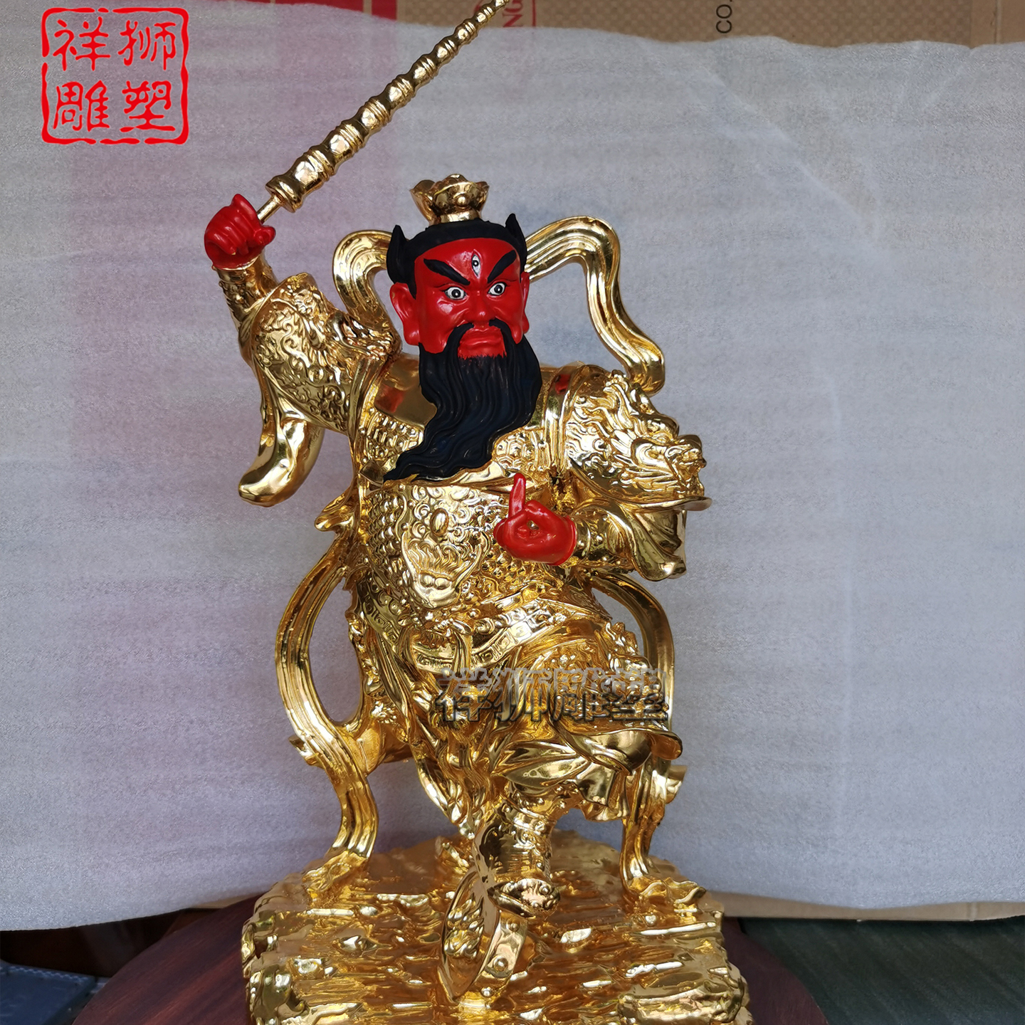 祥狮全铜贴金王灵官神像家用摆件