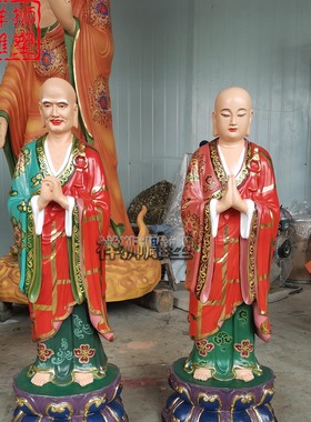 纯铜彩绘阿难迦叶佛像摆件批发
