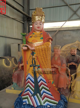 祥狮雕塑黄铜彩绘铸造妈祖神像