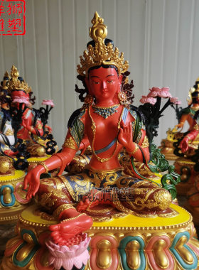 祥狮雕塑彩绘纯铜二十一度母佛像