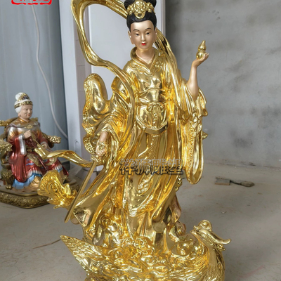 纯黄铜鎏金九天玄女神像祥狮雕塑
