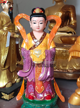 祥狮雕塑纯铜彩绘善财童子佛像