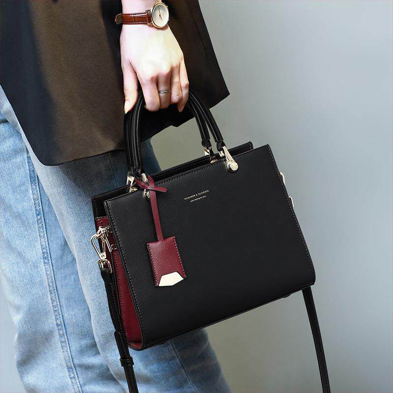 时尚大气女士手提包百搭单肩包高级感通勤斜挎包气质真皮黑色妈妈