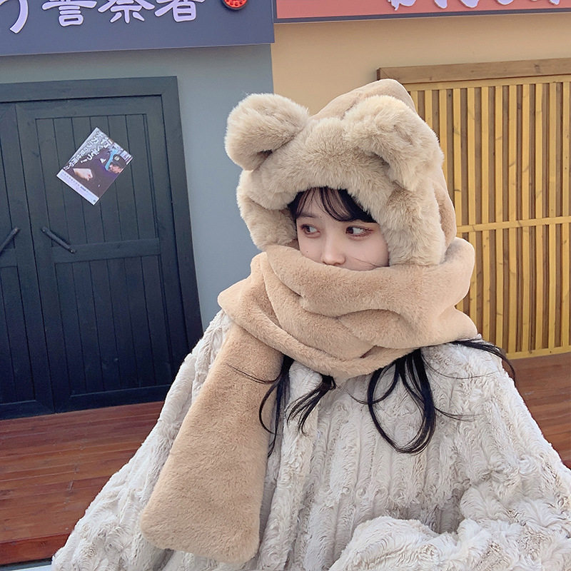 女生帽子围巾一体手套三件套百搭围脖保暖脖套披肩冬季新款女士