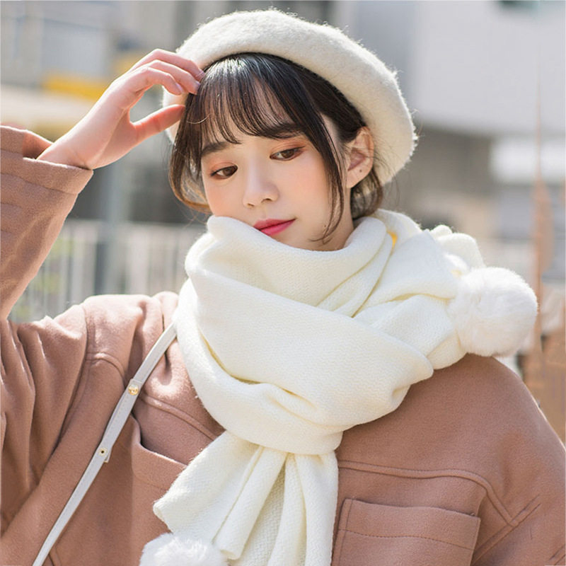 冬季新款围巾女韩版百搭冬季可爱学生白色针织粗毛线围脖冬天保暖