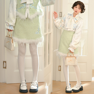 森女部落原创气质小香风兰花刺绣高腰半身裙