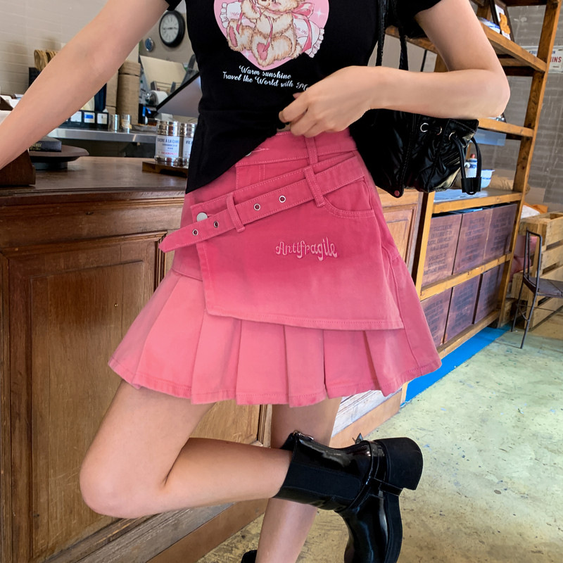 森女部落原创甜美牛仔设计感百褶裙高腰a字半身裙女2025新款夏季,女装/女士精品,半身裙,淘宝优惠券,粉丝福利购,淘宝优惠卷