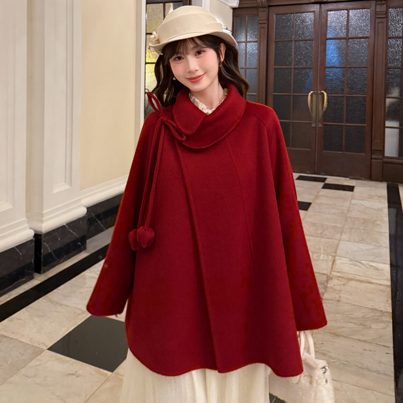 森女部落新年宽松斗篷毛呢大衣女2025新款百搭温柔风气质外套冬季