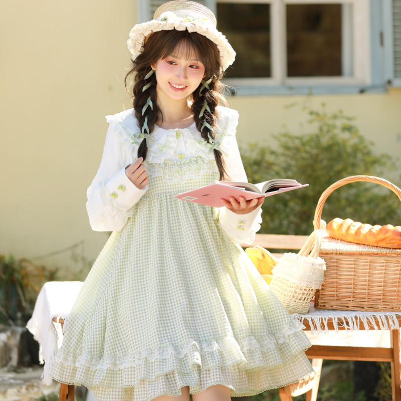 森女部落原创甜美风蕾丝花边大裙摆连衣裙女2025春季新款女装