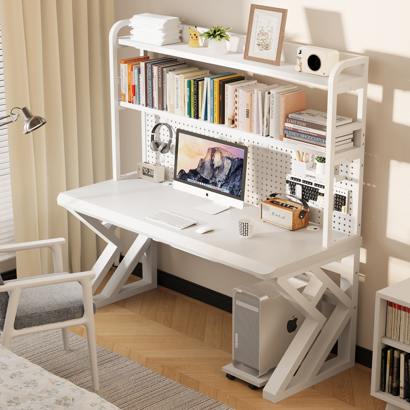 路丁堡加厚纯橡胶木台式电脑桌子