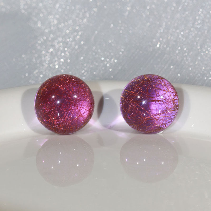 findfound一颗紫葡萄 闪闪金丝原创设计紫色复古圆球果冻耳环耳夹