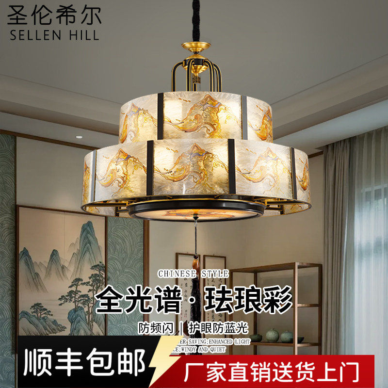 新中式珐琅彩吊灯餐厅客厅家用卧室禅意中国风餐吊灯酒店包厢包房