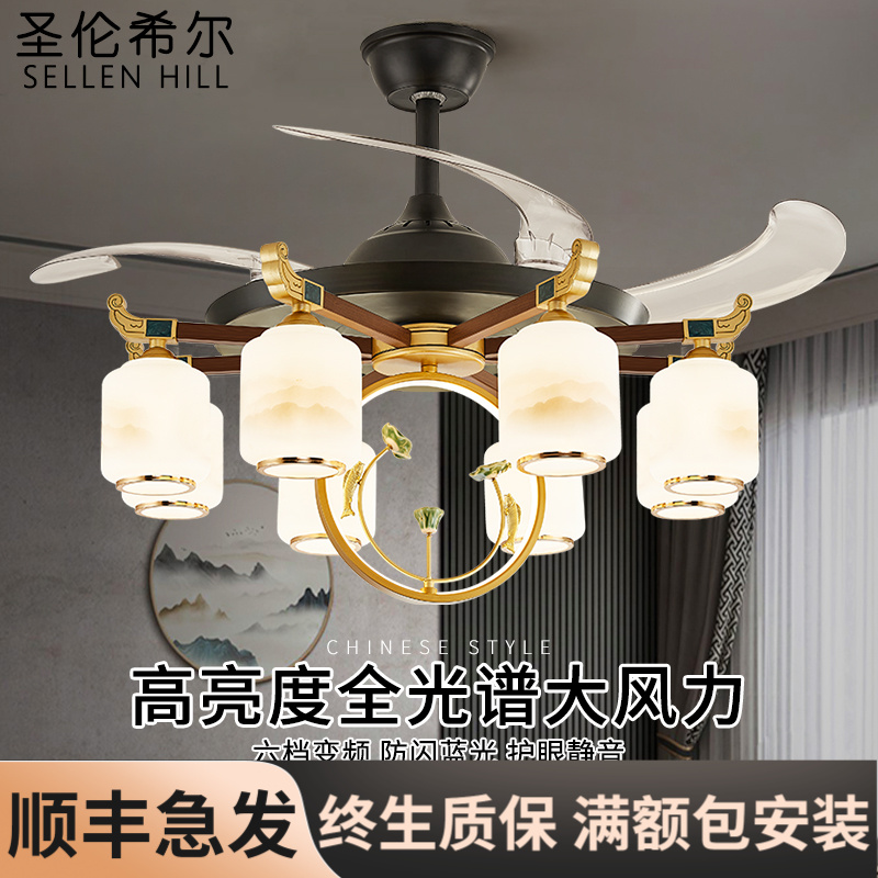 新中式实木吊扇灯2025年新款