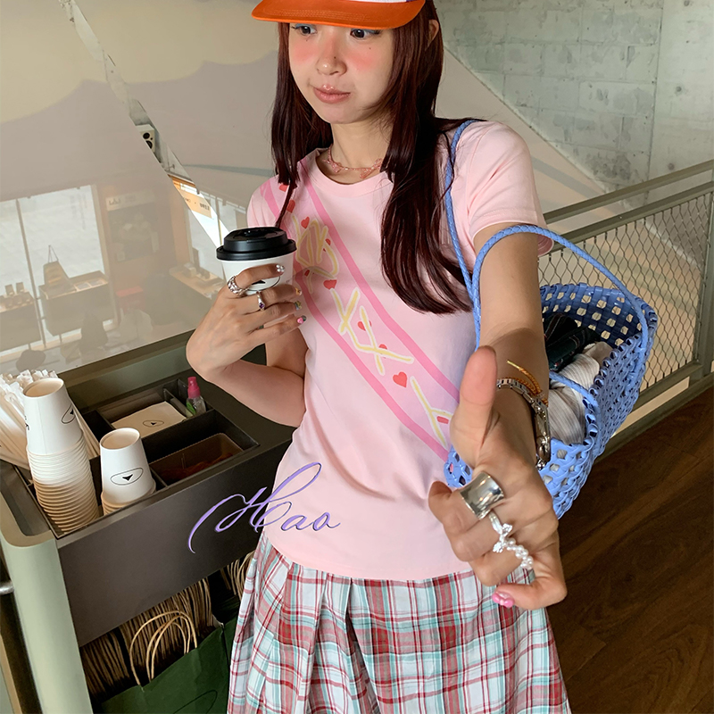 好好好！’好女人’趣味手绘文字肩带进口喷墨正肩大弹力半袖