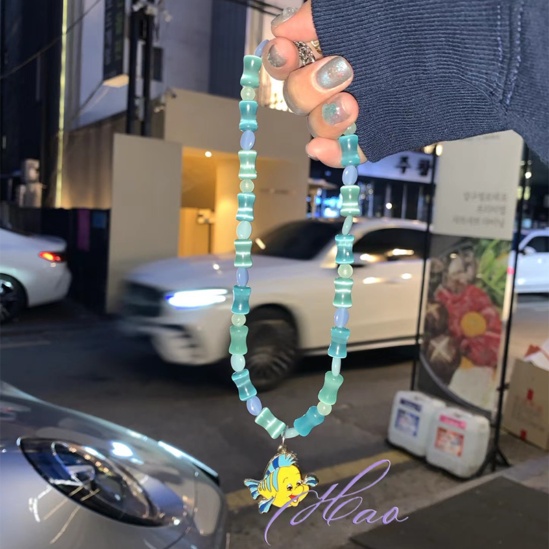 好好好商品！纯手工猫眼石童趣搭配小胖鱼清新海洋系可调节项链